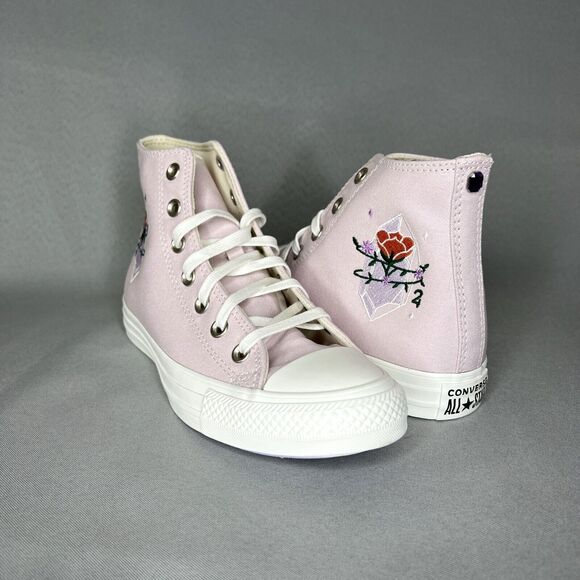 New Converse Chuck Taylor High Top Pink Barely Rose Embroidered Gems Sz 8 w/ Box - Picture 13 of 16
